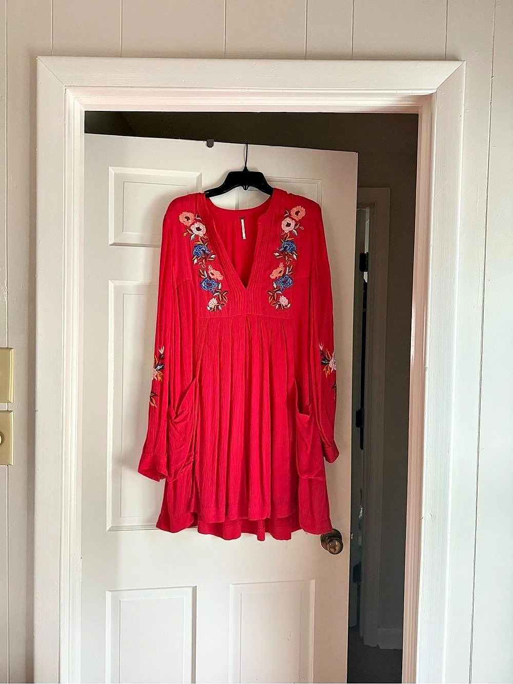Free People Floral Embroidered Mini Dress in Coral Size Medium